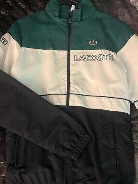 Lacoste Men’s Green, White & Black Colorblock Windbreaker